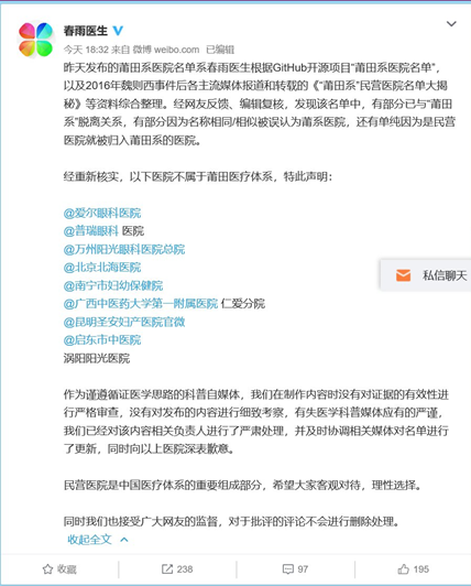 關于普瑞眼科醫院并非莆田系醫院的聲明